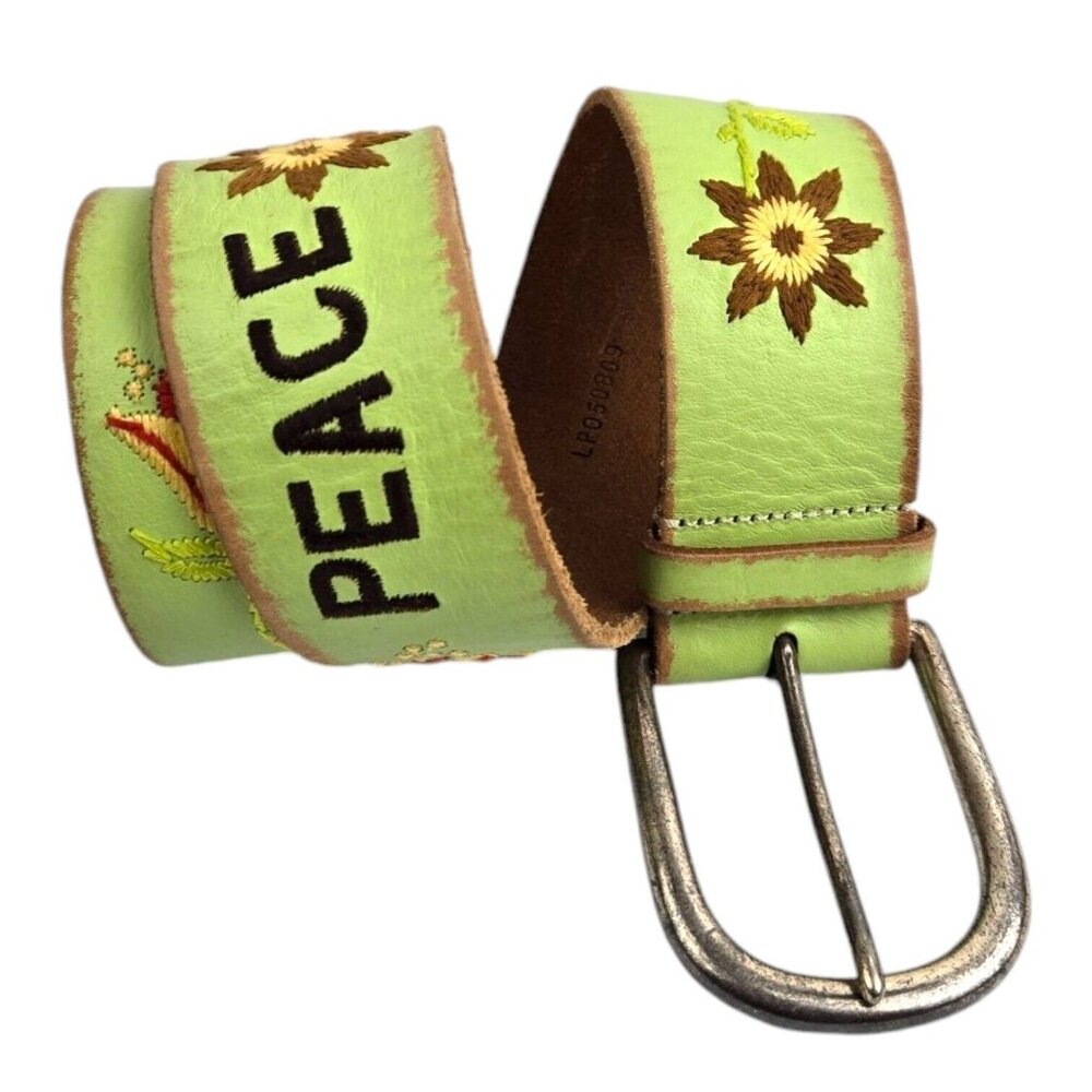 Linea Pelle Peace Embroidered Green Leather Belt Size Small LP050809 Women's - Picture 1 of 7